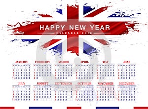 United Kingdom (UK) calendar 2016