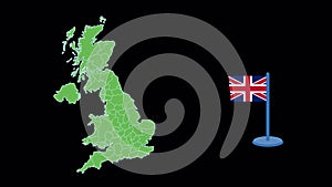 United Kingdom UK Flag and Map Shape Animation