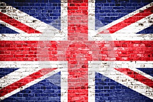 United Kingdom UK flag painted on a brick wall. Concept image for Great Britain, British, England, English language, people