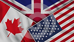 United Kingdom United States of America Canada Flags Together Fabric Texture Effect Illustrations
