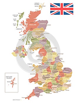 United Kingdom - vintage map and flag - illustration