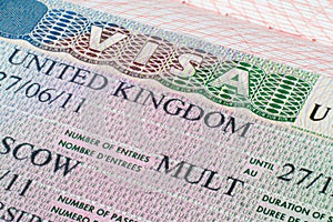 United Kingdom visa in passport