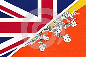 United Kingdom vs Bhutan national flag from textile. Relationship between two european and asian countries