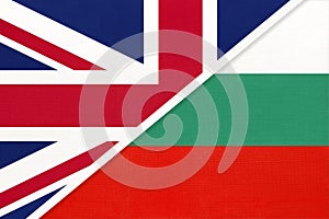 United Kingdom vs Bulgaria national flag from textile. Relationship between two european countries