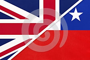 United Kingdom vs Chile national flag from textile. Relationship between two european and american countries