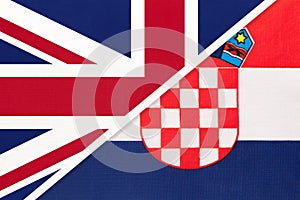 United Kingdom vs Croatia national flag from textile. Relationship between two european countries