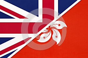 United Kingdom vs Hong Kong national flag from textile. Relationship between two european and asian countries