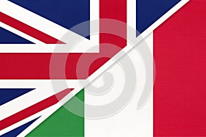 United Kingdom vs Italy national flag from textile. Relationship between two european countries