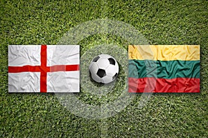 United Kingdom vs. Lithuania flags on soccer field