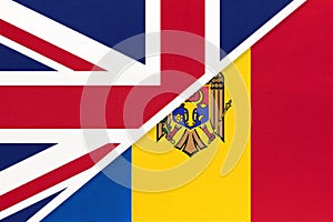 United Kingdom vs Moldova national flag from textile. Relationship between two european countries