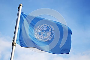 United Nations Flag Flying in Wind