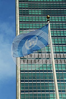 United Nations Flag in front of UN Headquarter in