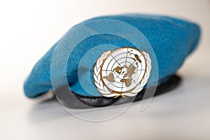 United Nations Peacekeeper`s beret with UN badge