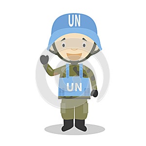 United Nations soldier cartoon character. Vector Illustration.
