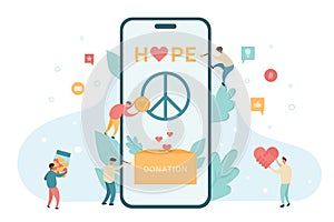 United people of world community. Donation app concept vector illustration