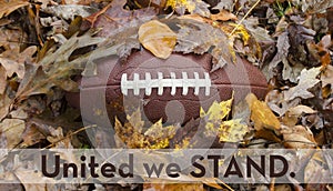 United we stand for the national anthem at football game