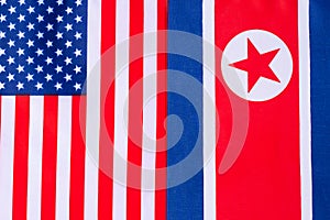 United state of America against North Kores flags. Sanctions, war, conflict, Politics and relationship concept