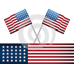 united state of american flags on sticks crossed