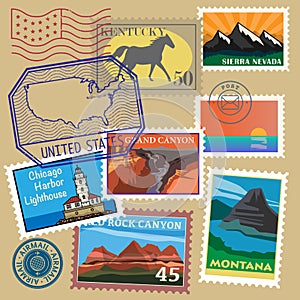 United State vintage post stamps set