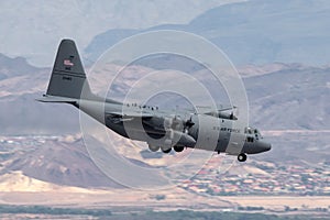 United States Air Force USAF Lockheed C-130H Hercules from the 109th Airlift Wing, New York Air National Guard on approach to la