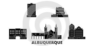 United States, Albuquerque flat travel skyline set. United States, Albuquerque black city vector illustration, symbol
