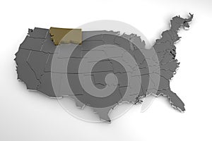 United states of America, 3d metallic map, whith montana state highlighted.