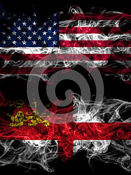 United States of America, America, US, USA, American vs United Kingdom, Great Britain, British, Sark smoky mystic flags placed