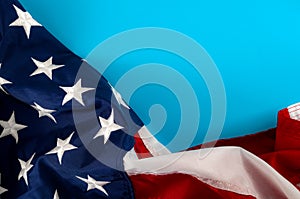 United States of America and American patriotism concept with close up on the the USA star and stripes flag with copy space on