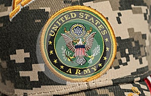 United States of America Army cap shield closeup view - veterans day concept