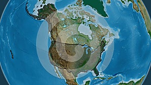 United States of America border shape overlay. Bevelled. Physica