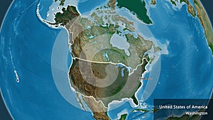 United States of America border shape overlay. Glowed. Physical.