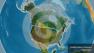 United States of America border shape overlay. Glowed. Topograph
