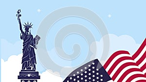 united states of america flag and liberty statue animation