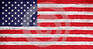 United States of America flag painted on brick wall. National country flag background photo