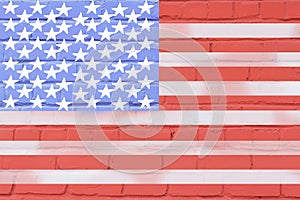 United states of america flag painted on old brick wall texture background.