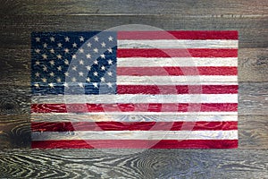 United states of America flag on rustic old wood surface background stars and stripes old glory