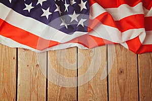 United States of America flag on wooden background. 4th of july celebration