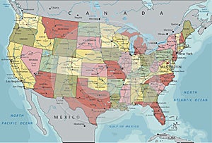 United States of America - Highly detailed editable political map with labeling.