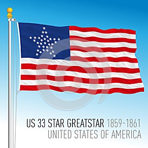 United States of America historical flag, 1859 - 1861, US 33 greatstar