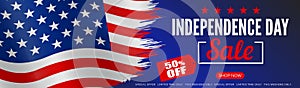 United States on America independence day sale 4th of july banner design with american flag