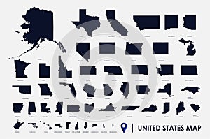 United States of America infographic, USA state maps by territory area, detailed vector illustration