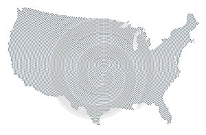 United States of America map gray radial dot pattern