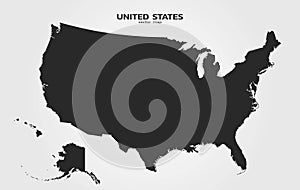 United States of America map icon. black silhouette isolated vector geographic template. usa map with Alaska and Hawaii