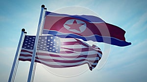 United States of America and North Korea flags depict political crisis