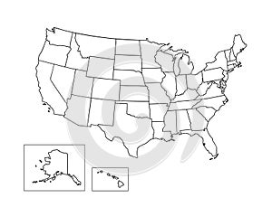 United States of America political map simple outline vector illustration, blank template for design