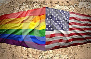 United States of America and Rainbow flags