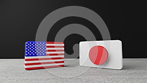 United States of America square flag with japan square flag , 3d rendering