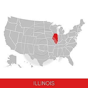 United States of America with the State of Illinois selected. Map of the USA