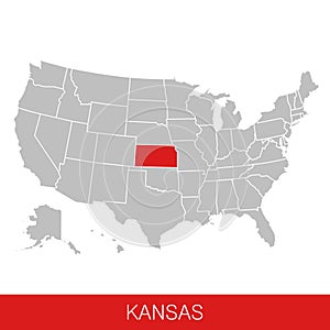 United States of America with the State of Kansas selected. Map of the USA