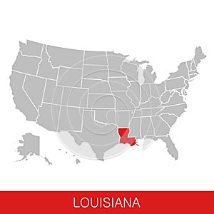 United States of America with the State of Louisiana selected. Map of the USA